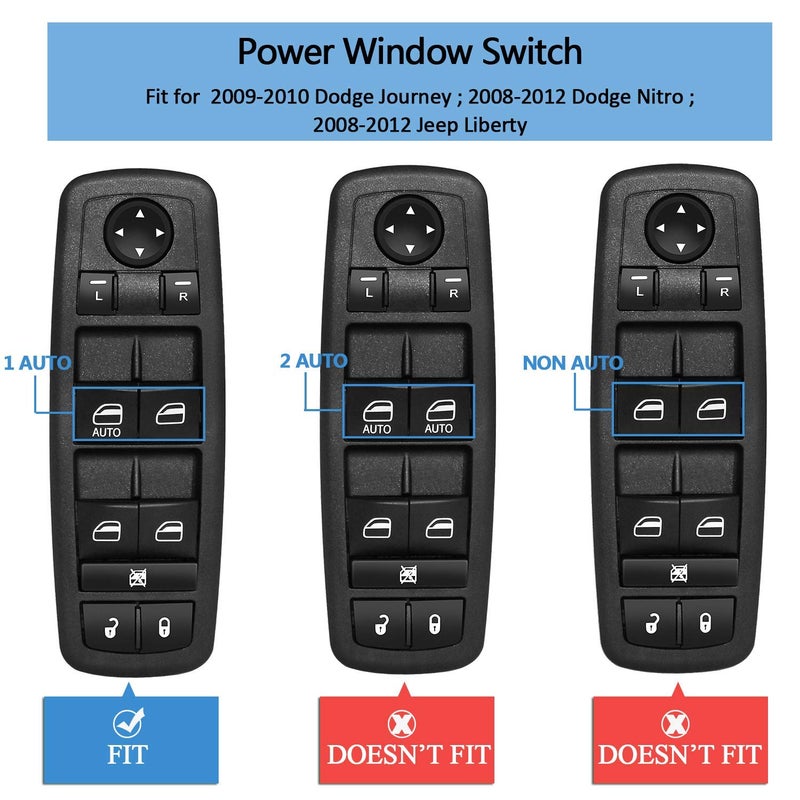Partschoice Front Driver Side Master Power Window Switch Door Lock Main Control Button Automotive Interior Trim Compatible with 2008-2012 Dodge Journey & Nitro, Jeep Liberty, RAM 1500/2500/3500 Replace 4602632AG - Image 5